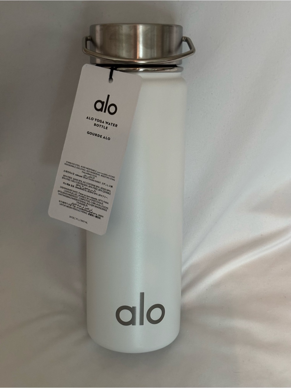 ALO Yoga Matte White Water Bottle with Stainless Cap